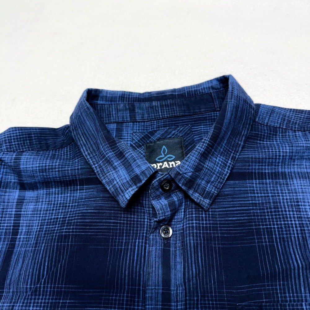 Prana Breathe Lukas Mens XL Blue Plaid Short Sleeve Button Down Casual Outdoor - Picture 10 of 14